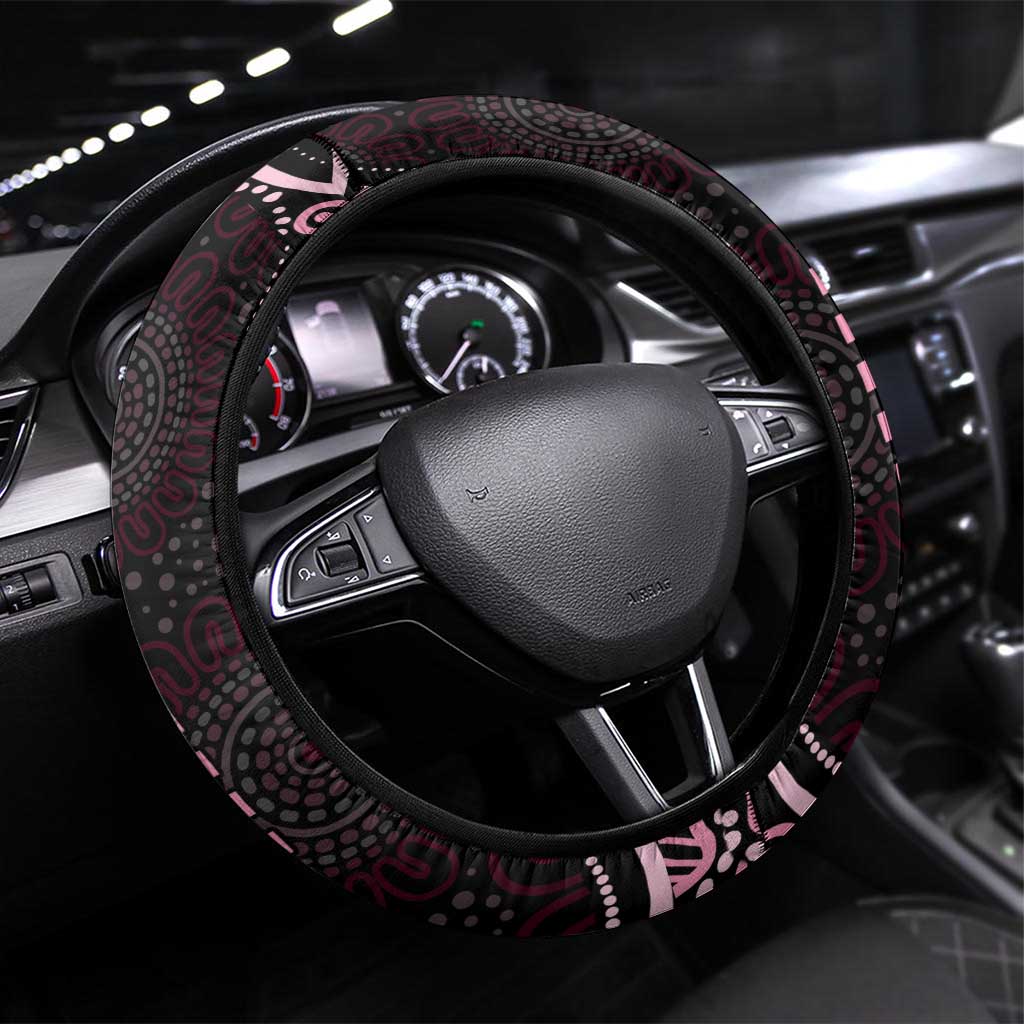Australia Indigenous Mix Polynesian Steering Wheel Cover Pink Ribbon and Dragonflies - Aussie Hoodie