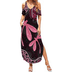 Australia Indigenous Mix Polynesian Summer Maxi Dress Pink Ribbon and Dragonflies - Aussie Hoodie