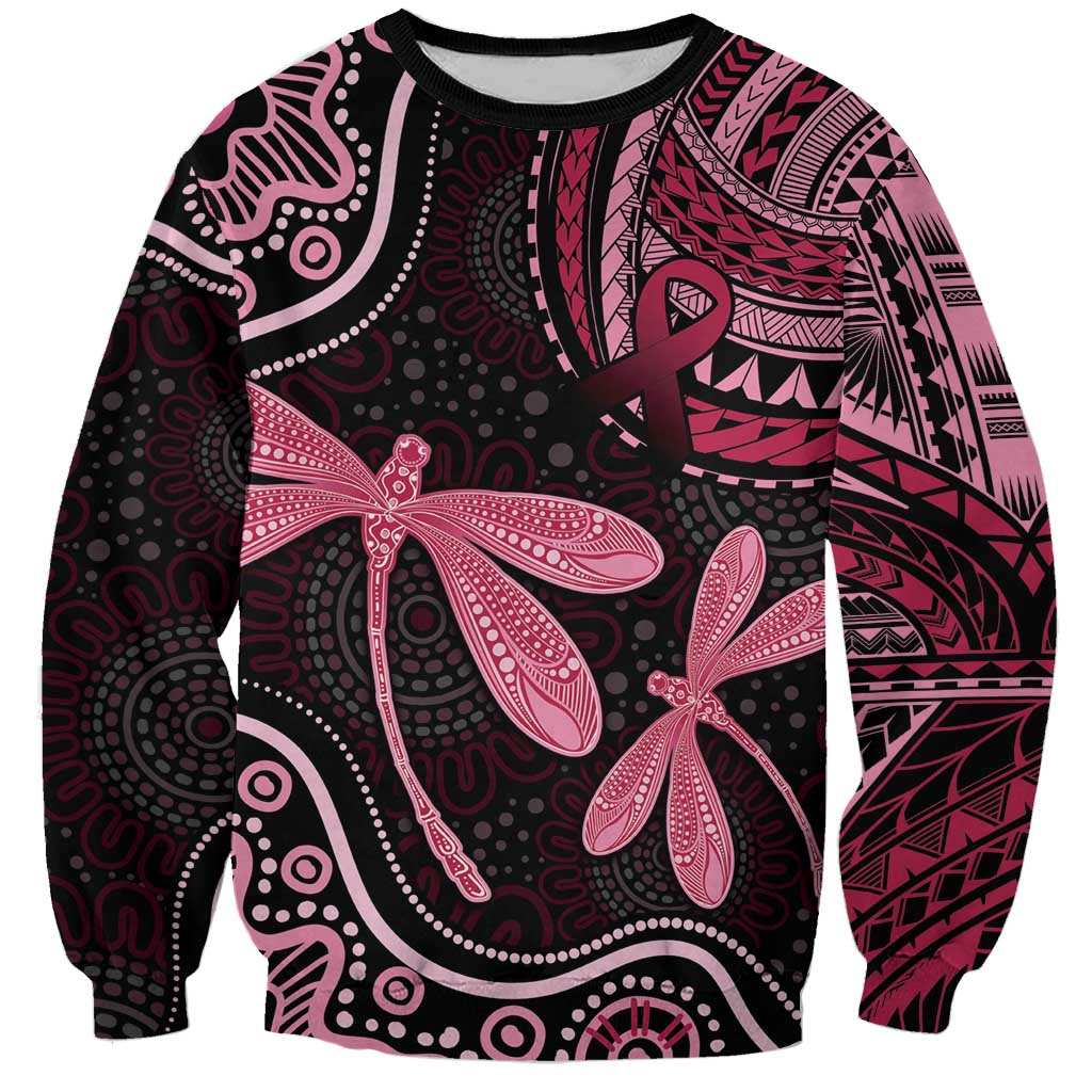 Australia Indigenous Mix Polynesian Sweatshirt Pink Ribbon and Dragonflies - Aussie Hoodie