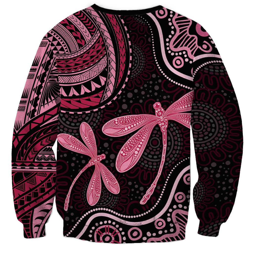 Australia Indigenous Mix Polynesian Sweatshirt Pink Ribbon and Dragonflies - Aussie Hoodie