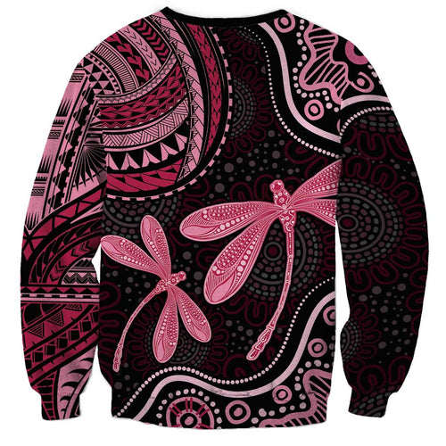 Australia Indigenous Mix Polynesian Sweatshirt Pink Ribbon and Dragonflies - Aussie Hoodie