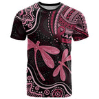 Australia Indigenous Mix Polynesian T Shirt Pink Ribbon and Dragonflies - Aussie Hoodie