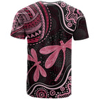 Australia Indigenous Mix Polynesian T Shirt Pink Ribbon and Dragonflies - Aussie Hoodie