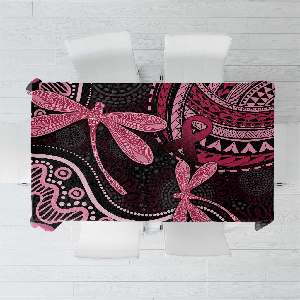 Australia Indigenous Mix Polynesian Tablecloth Pink Ribbon and Dragonflies - Aussie Hoodie