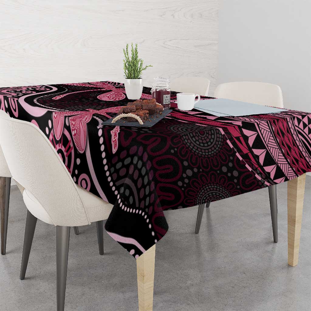 Australia Indigenous Mix Polynesian Tablecloth Pink Ribbon and Dragonflies - Aussie Hoodie