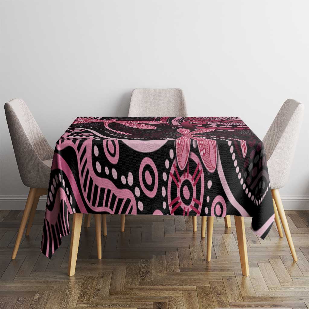 Australia Indigenous Mix Polynesian Tablecloth Pink Ribbon and Dragonflies - Aussie Hoodie