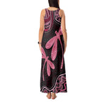 Australia Indigenous Mix Polynesian Tank Maxi Dress Pink Ribbon and Dragonflies - Aussie Hoodie