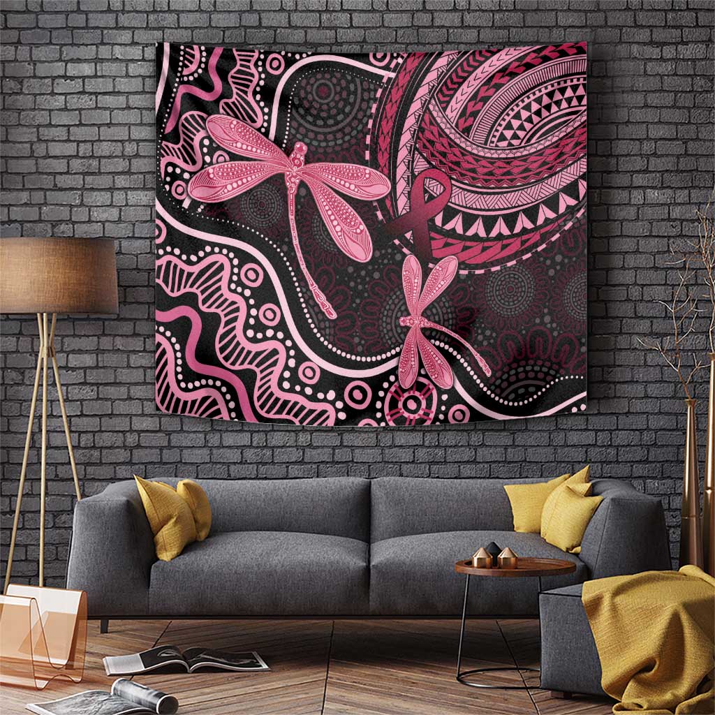 Australia Indigenous Mix Polynesian Tapestry Pink Ribbon and Dragonflies - Aussie Hoodie
