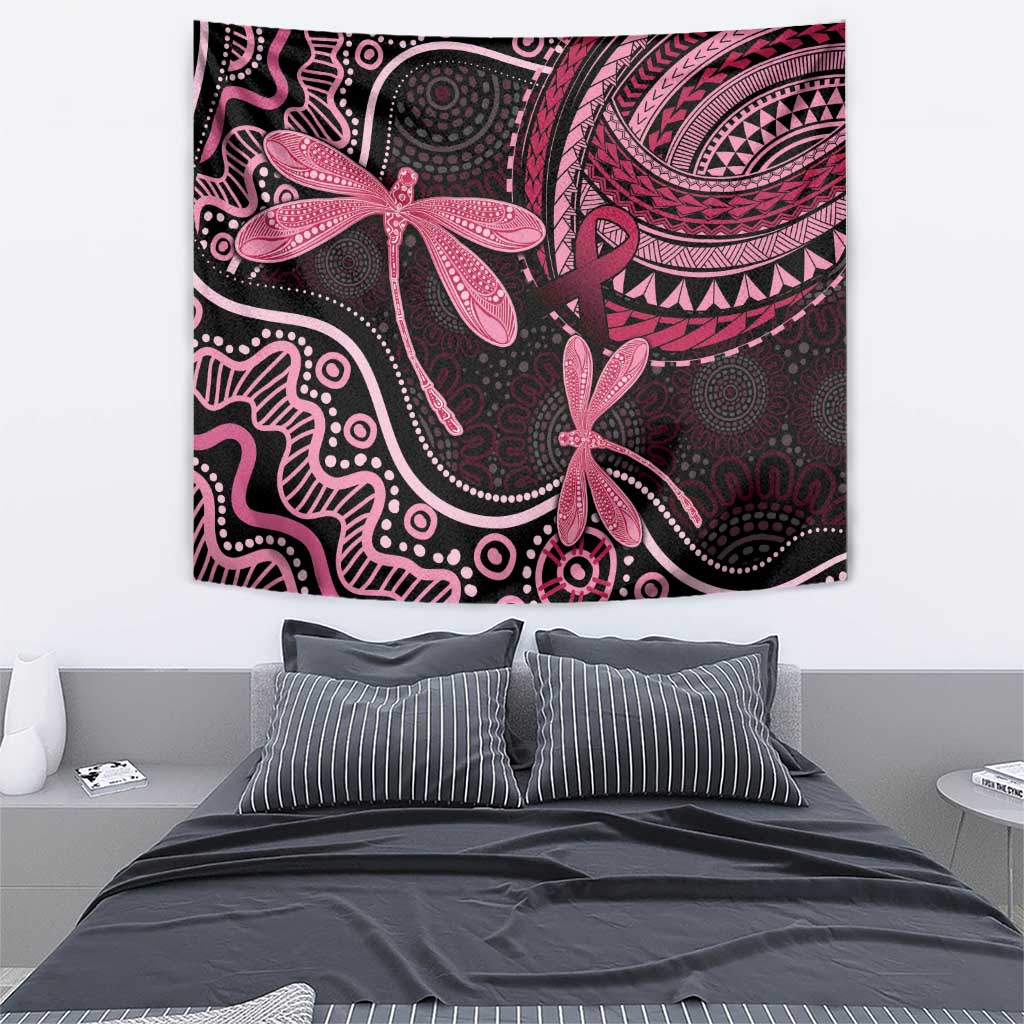 Australia Indigenous Mix Polynesian Tapestry Pink Ribbon and Dragonflies - Aussie Hoodie