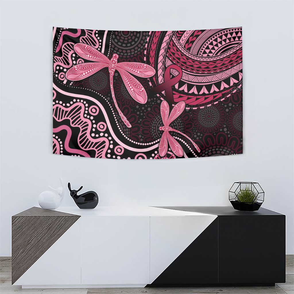 Australia Indigenous Mix Polynesian Tapestry Pink Ribbon and Dragonflies - Aussie Hoodie