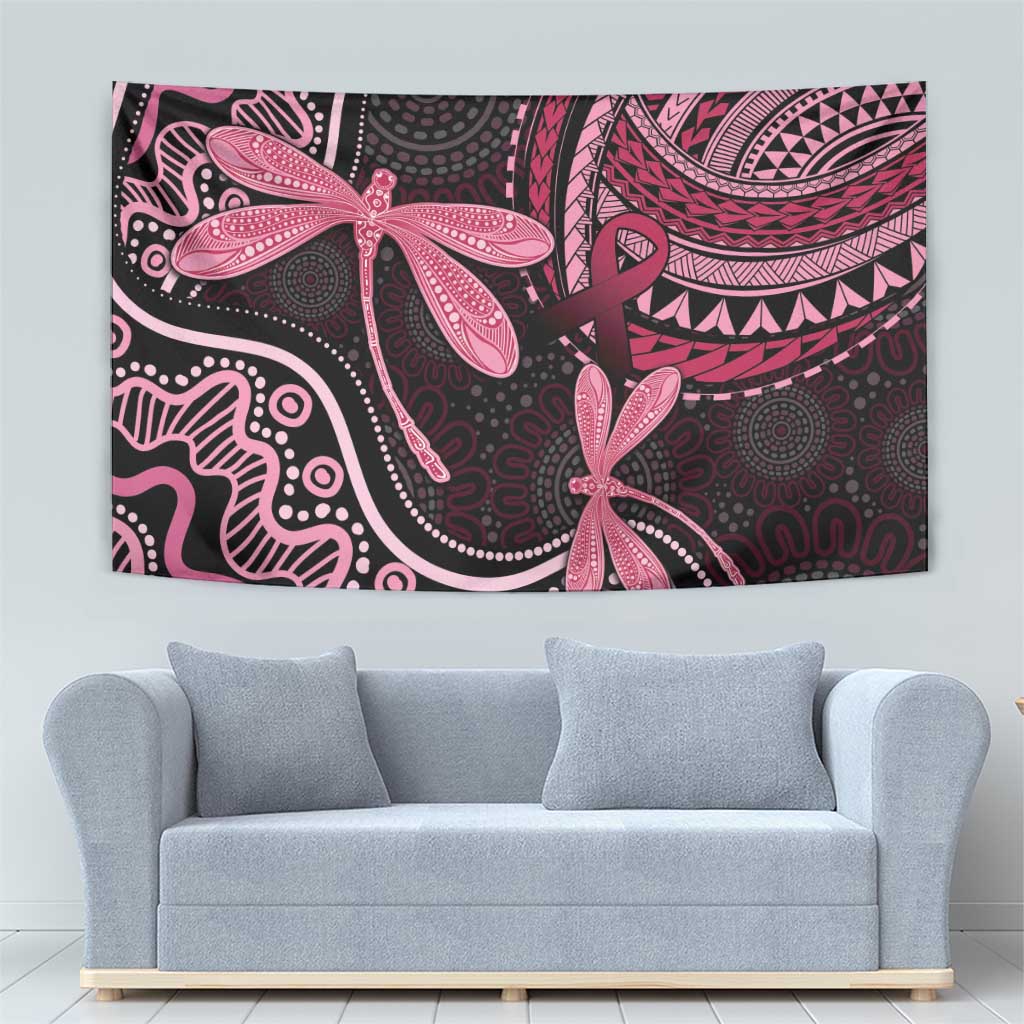 Australia Indigenous Mix Polynesian Tapestry Pink Ribbon and Dragonflies - Aussie Hoodie
