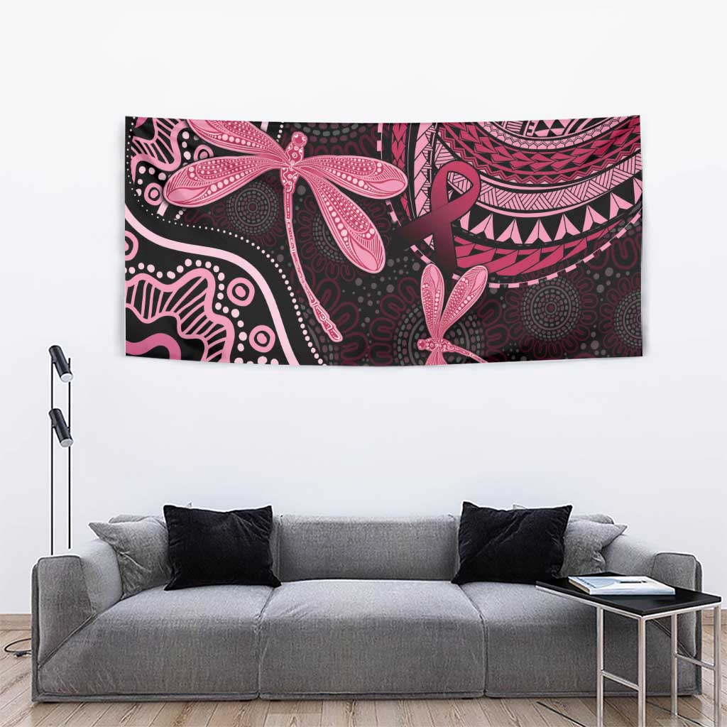 Australia Indigenous Mix Polynesian Tapestry Pink Ribbon and Dragonflies - Aussie Hoodie