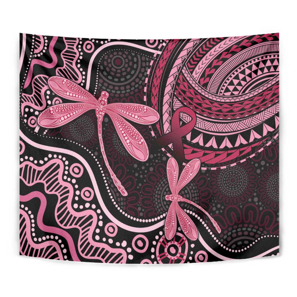Australia Indigenous Mix Polynesian Tapestry Pink Ribbon and Dragonflies - Aussie Hoodie