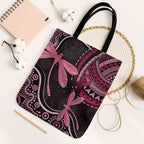 Australia Indigenous Mix Polynesian Tote Bag Pink Ribbon and Dragonflies - Aussie Hoodie