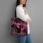 Australia Indigenous Mix Polynesian Tote Bag Pink Ribbon and Dragonflies - Aussie Hoodie