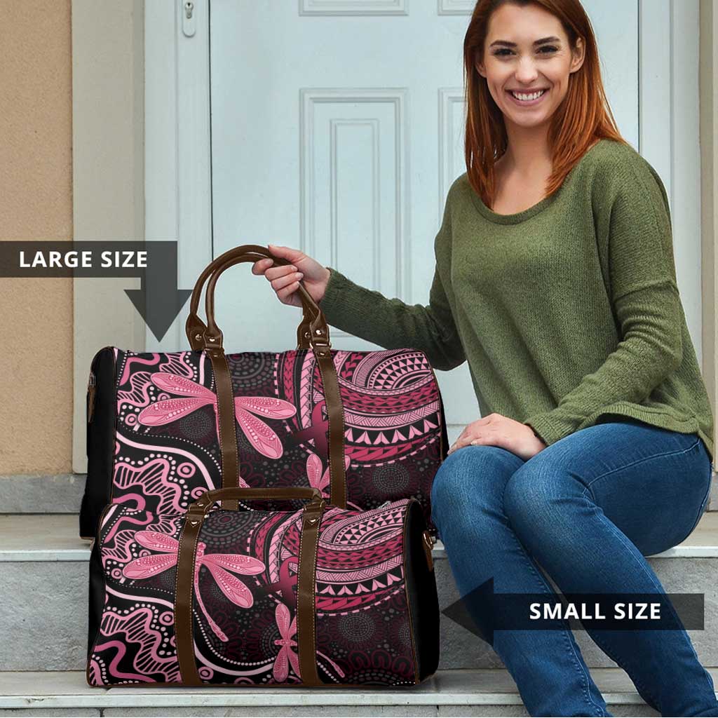 Australia Indigenous Mix Polynesian Travel Bag Pink Ribbon and Dragonflies - Aussie Hoodie