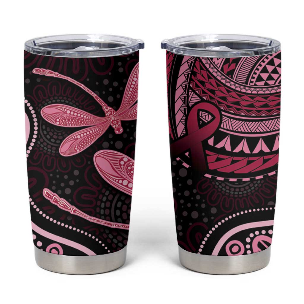 Australia Indigenous Mix Polynesian Tumbler Cup Pink Ribbon and Dragonflies - Aussie Hoodie