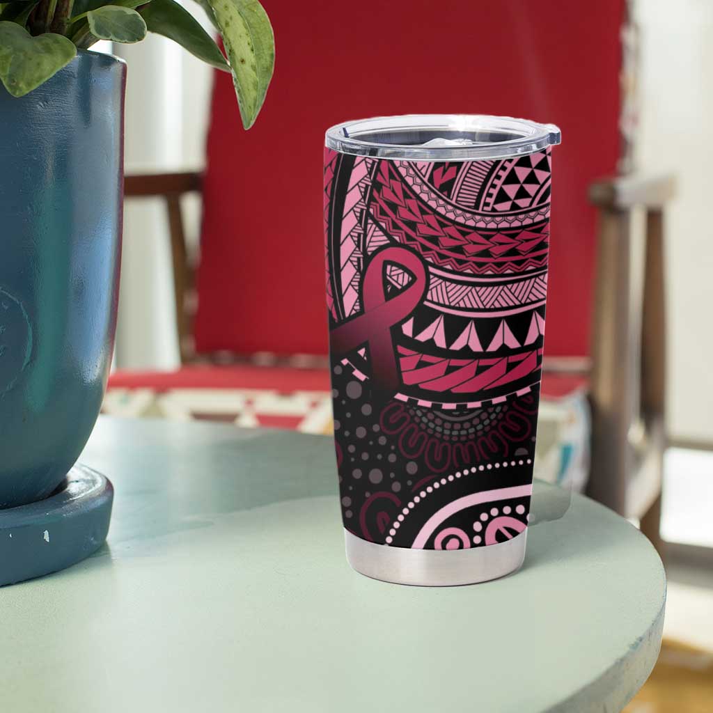 Australia Indigenous Mix Polynesian Tumbler Cup Pink Ribbon and Dragonflies - Aussie Hoodie