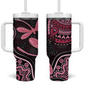 Australia Indigenous Mix Polynesian Tumbler With Handle Pink Ribbon and Dragonflies - Aussie Hoodie