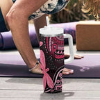 Australia Indigenous Mix Polynesian Tumbler With Handle Pink Ribbon and Dragonflies - Aussie Hoodie