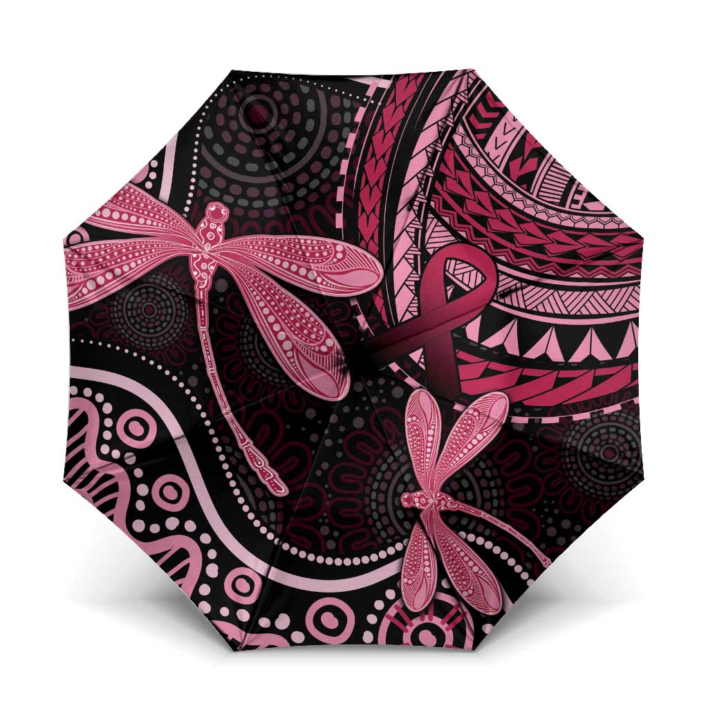 Australia Indigenous Mix Polynesian Umbrella Pink Ribbon and Dragonflies - Aussie Hoodie