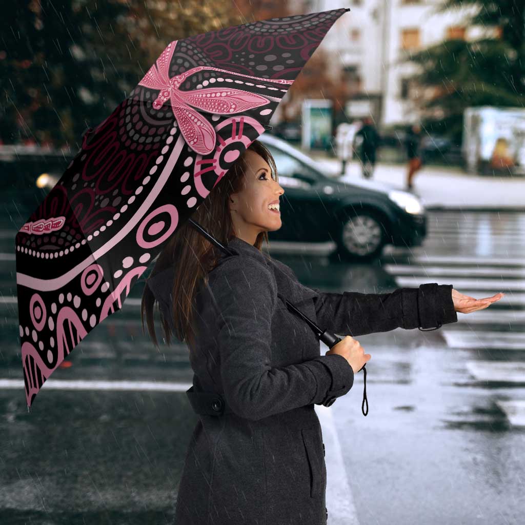 Australia Indigenous Mix Polynesian Umbrella Pink Ribbon and Dragonflies - Aussie Hoodie