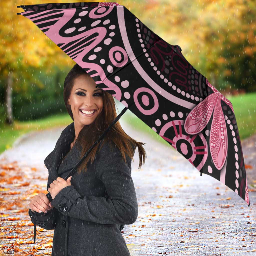 Australia Indigenous Mix Polynesian Umbrella Pink Ribbon and Dragonflies - Aussie Hoodie