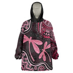 Australia Indigenous Mix Polynesian Wearable Blanket Hoodie Pink Ribbon and Dragonflies - Aussie Hoodie