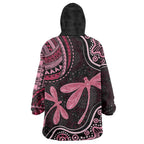 Australia Indigenous Mix Polynesian Wearable Blanket Hoodie Pink Ribbon and Dragonflies - Aussie Hoodie