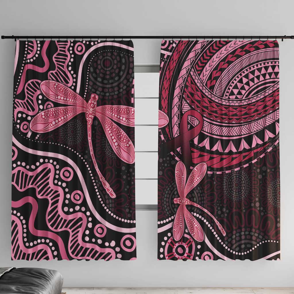 Australia Indigenous Mix Polynesian Window Curtain Pink Ribbon and Dragonflies - Aussie Hoodie