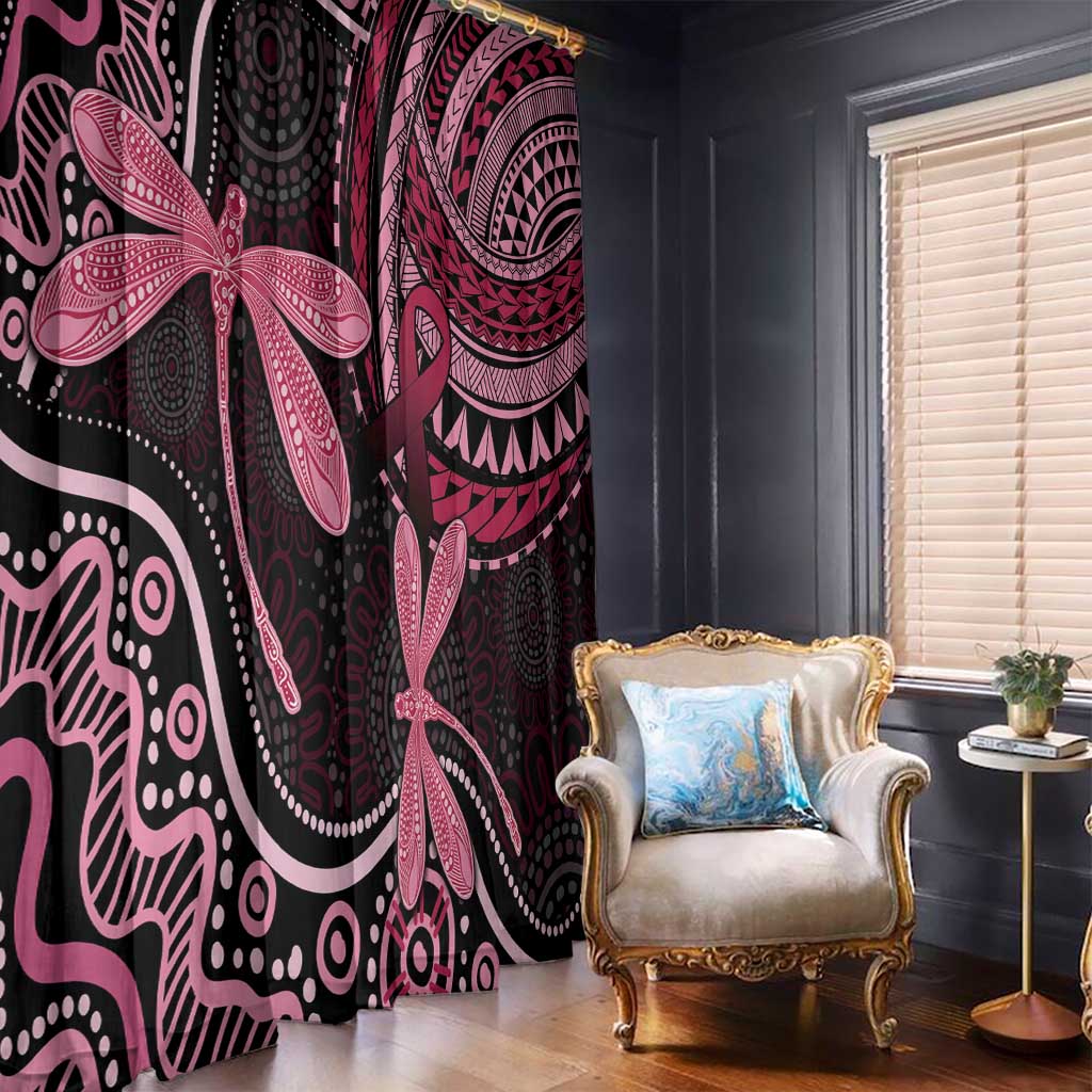 Australia Indigenous Mix Polynesian Window Curtain Pink Ribbon and Dragonflies - Aussie Hoodie