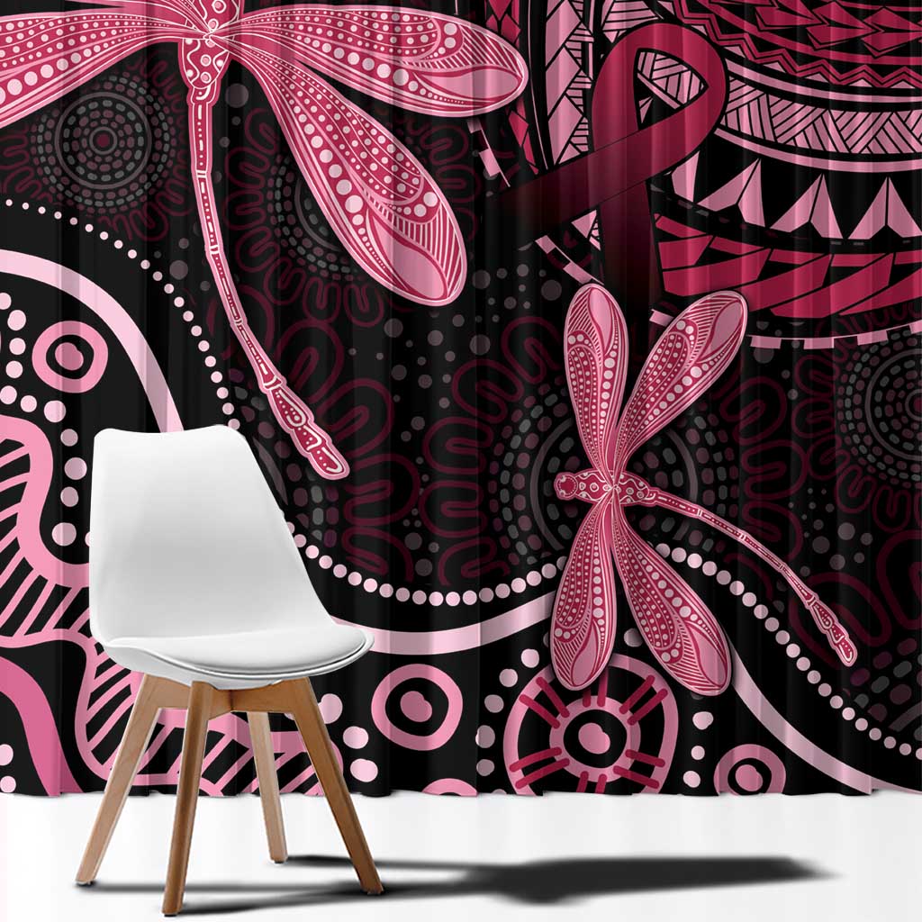 Australia Indigenous Mix Polynesian Window Curtain Pink Ribbon and Dragonflies - Aussie Hoodie