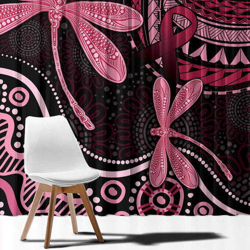 Australia Indigenous Mix Polynesian Window Curtain Pink Ribbon and Dragonflies - Aussie Hoodie