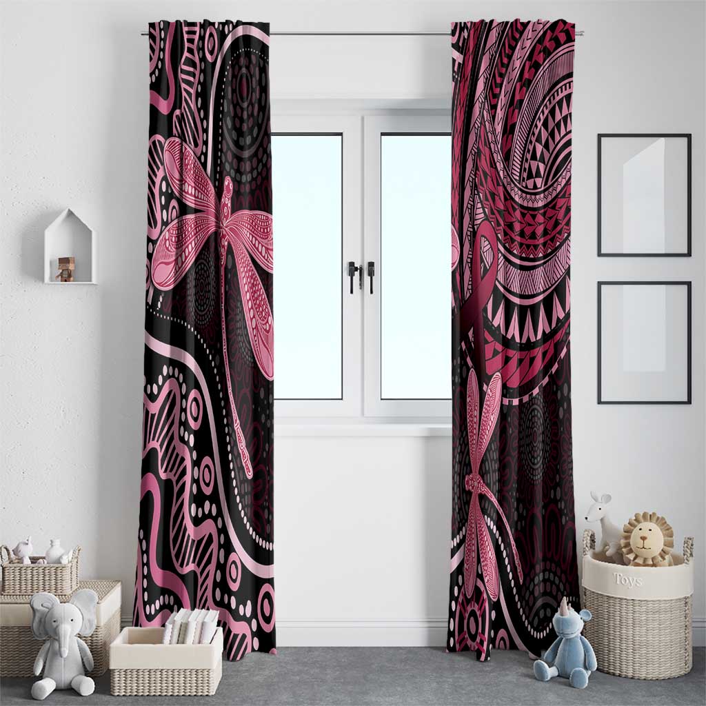 Australia Indigenous Mix Polynesian Window Curtain Pink Ribbon and Dragonflies - Aussie Hoodie