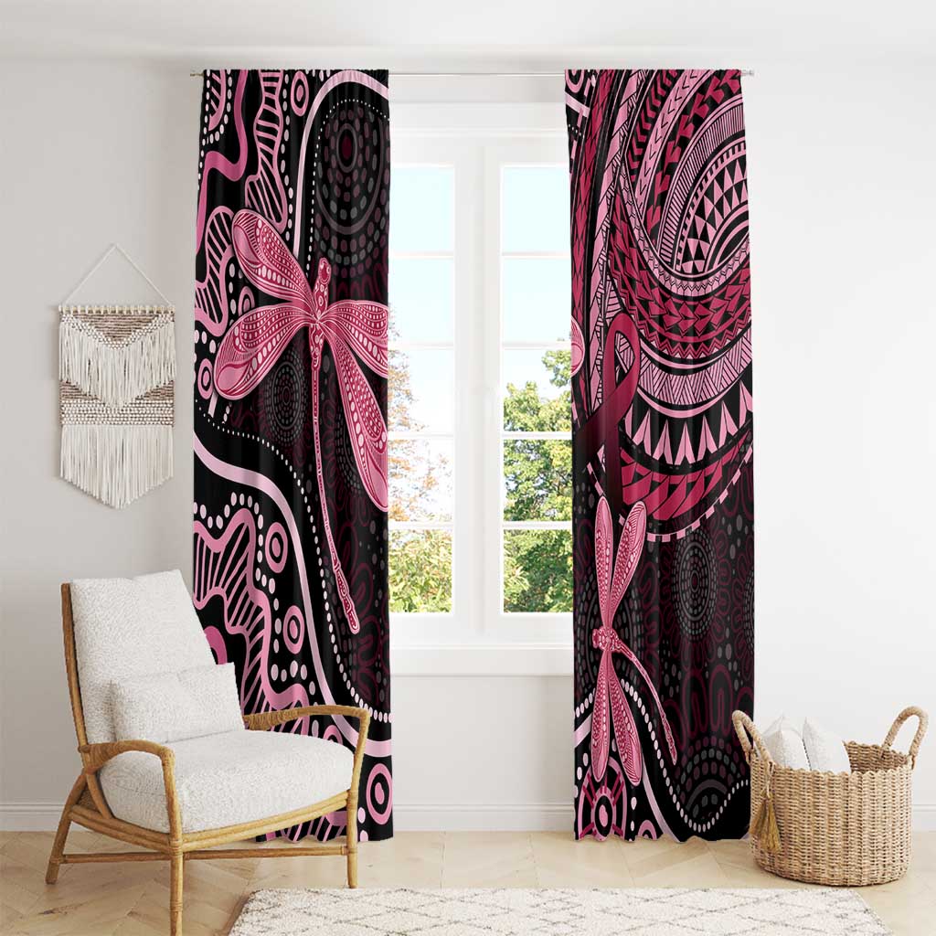 Australia Indigenous Mix Polynesian Window Curtain Pink Ribbon and Dragonflies - Aussie Hoodie
