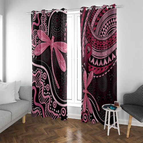 Australia Indigenous Mix Polynesian Window Curtain Pink Ribbon and Dragonflies - Aussie Hoodie