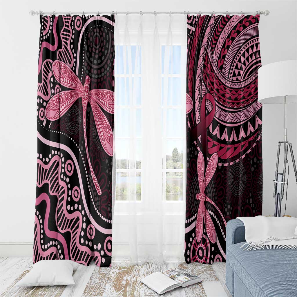 Australia Indigenous Mix Polynesian Window Curtain Pink Ribbon and Dragonflies - Aussie Hoodie