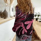 Australia Indigenous Mix Polynesian Women Casual Shirt Pink Ribbon and Dragonflies - Aussie Hoodie