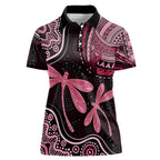 Australia Indigenous Mix Polynesian Women Polo Shirt Pink Ribbon and Dragonflies - Aussie Hoodie