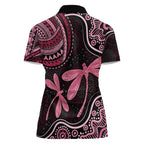 Australia Indigenous Mix Polynesian Women Polo Shirt Pink Ribbon and Dragonflies - Aussie Hoodie