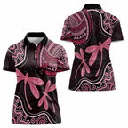 Australia Indigenous Mix Polynesian Women Polo Shirt Pink Ribbon and Dragonflies - Aussie Hoodie