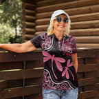 Australia Indigenous Mix Polynesian Women Polo Shirt Pink Ribbon and Dragonflies - Aussie Hoodie