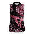 Australia Indigenous Mix Polynesian Women Sleeveless Polo Shirt Pink Ribbon and Dragonflies - Aussie Hoodie