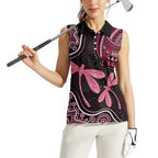 Australia Indigenous Mix Polynesian Women Sleeveless Polo Shirt Pink Ribbon and Dragonflies - Aussie Hoodie