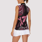 Australia Indigenous Mix Polynesian Women Sleeveless Polo Shirt Pink Ribbon and Dragonflies - Aussie Hoodie