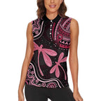 Australia Indigenous Mix Polynesian Women Sleeveless Polo Shirt Pink Ribbon and Dragonflies - Aussie Hoodie