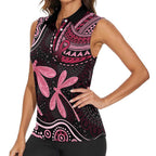 Australia Indigenous Mix Polynesian Women Sleeveless Polo Shirt Pink Ribbon and Dragonflies - Aussie Hoodie