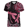Australia Indigenous Mix Polynesian Women V-Neck T-Shirt Pink Ribbon and Dragonflies - Aussie Hoodie