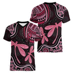 Australia Indigenous Mix Polynesian Women V-Neck T-Shirt Pink Ribbon and Dragonflies - Aussie Hoodie