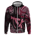Australia Indigenous Mix Polynesian Zip Hoodie Pink Ribbon and Dragonflies - Aussie Hoodie